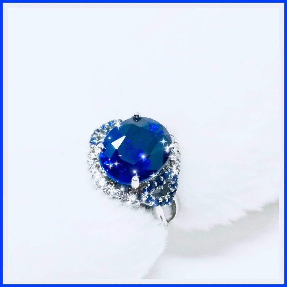 💙'9CT' KASHMIR BLUE SAPPHIRE & DIAMOND RING 💙S 7 - Picture 2 of 4